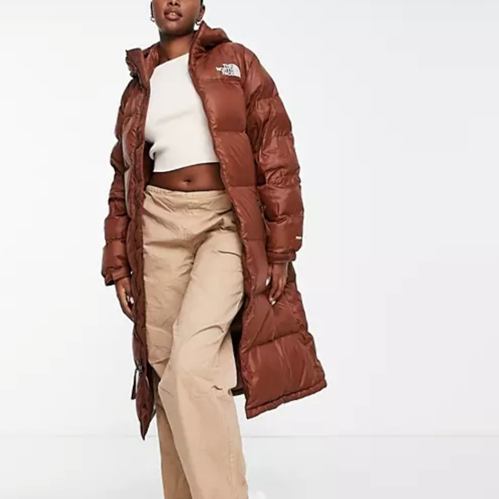 THE NORTH FACE Women's down Nuptse Belted Long Parka dark oak brown. NWT & sz XL